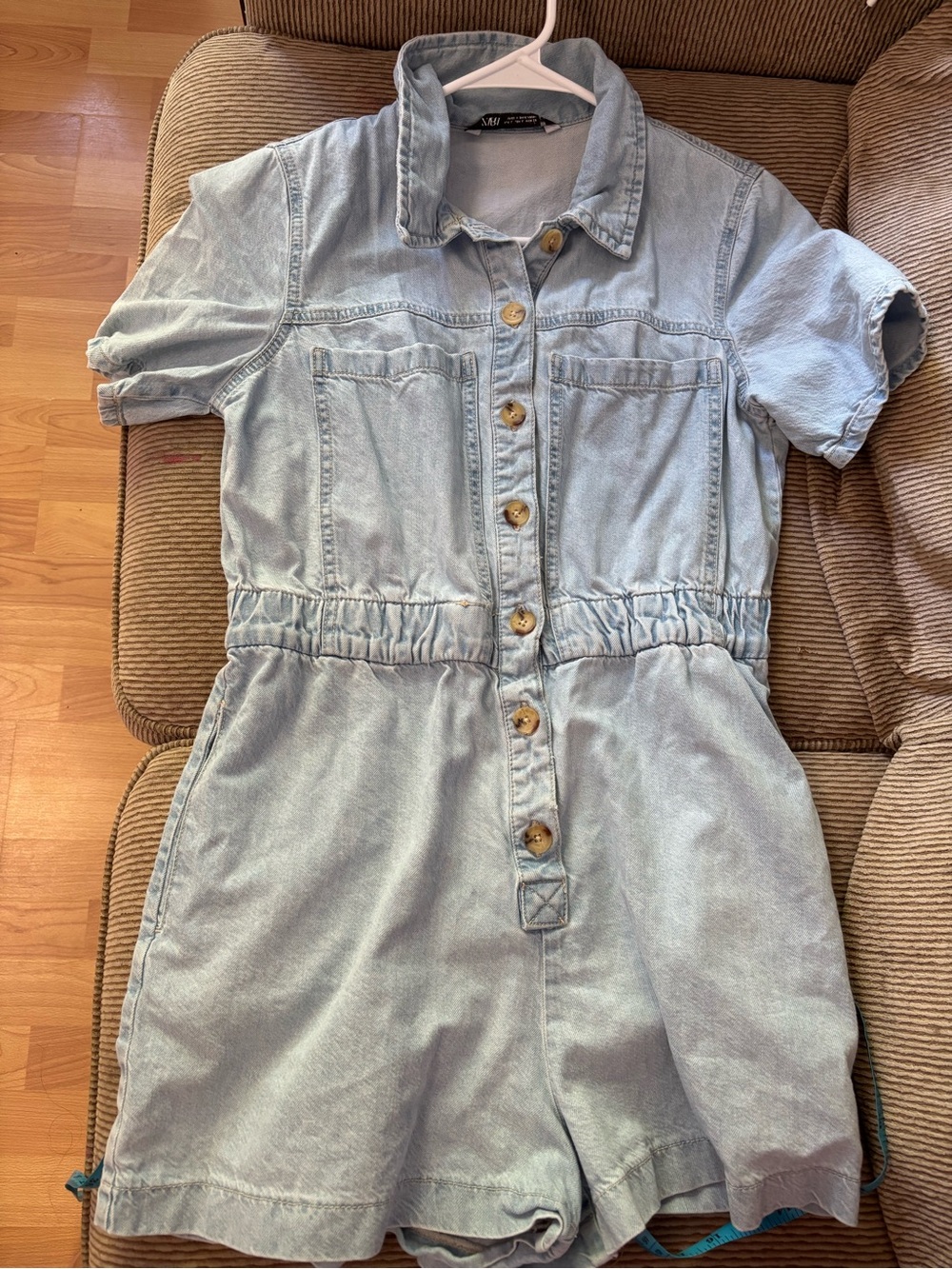 Kids Light Blue Denim Romper with Button Front